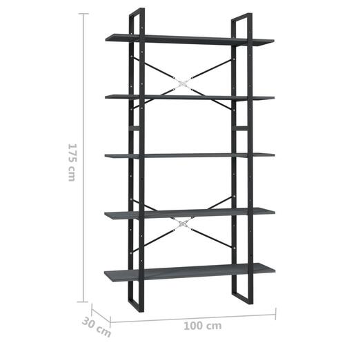 Bogreol med 5 hylder 100x30x175 cm massivt fyrretræ grå