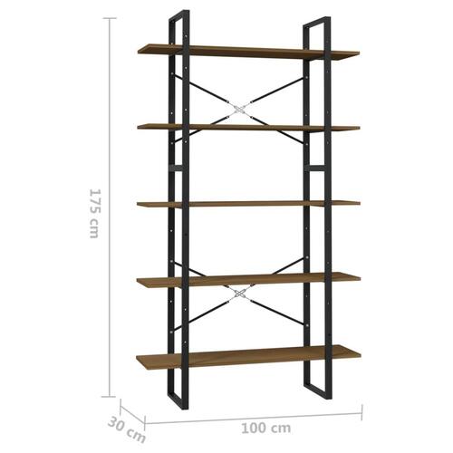 Bogreol med 5 hylder 100x30x175 cm fyrretræ brun