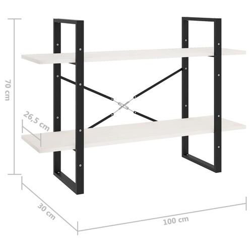 Bogreol med 2 hylder 100x30x70 cm massivt fyrretræ hvid