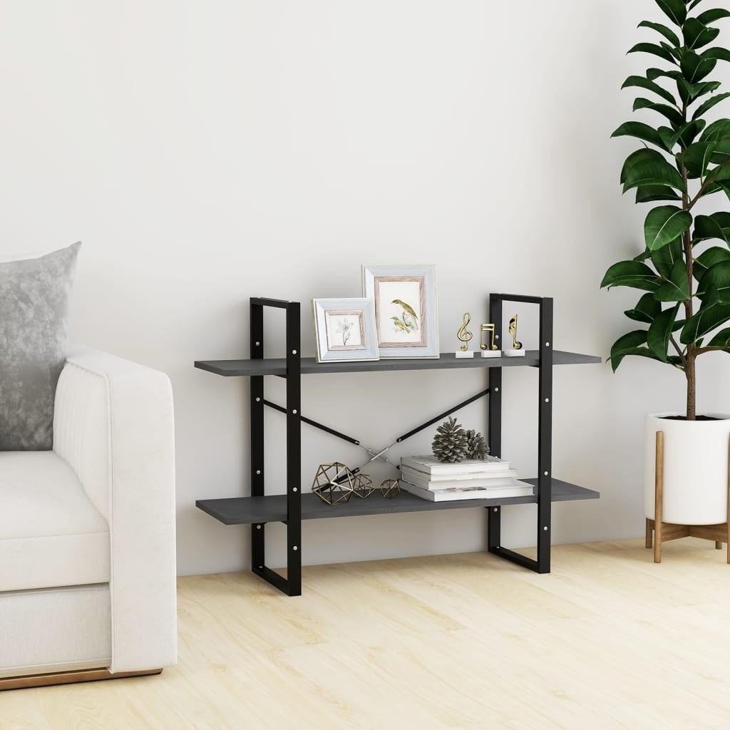 Bogreol med 2 hylder 100x30x70 cm massivt fyrretræ grå