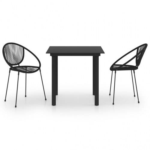 Udendørs spisebordssæt 3 dele i sort PVC-rattan - bord og 2 stole