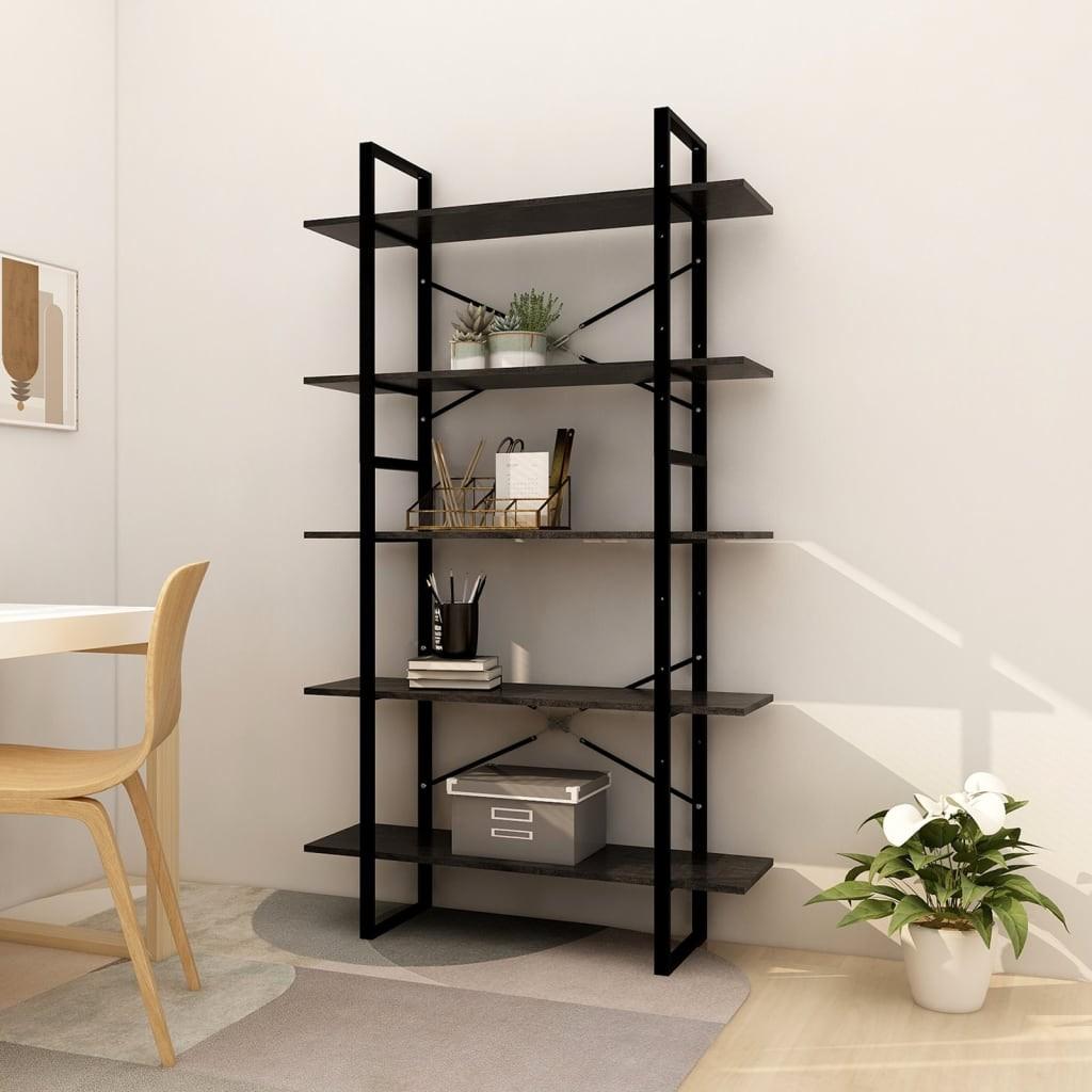 Bogreol med 5 hylder 100x30x175 cm massivt fyrretræ sort