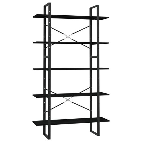 Bogreol med 5 hylder 100x30x175 cm massivt fyrretræ sort