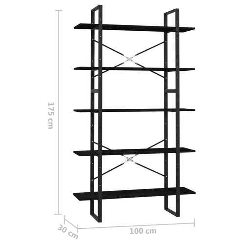 Bogreol med 5 hylder 100x30x175 cm massivt fyrretræ sort