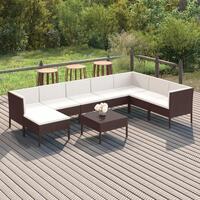 Loungesæt til haven 9 dele med hynder polyrattan brun