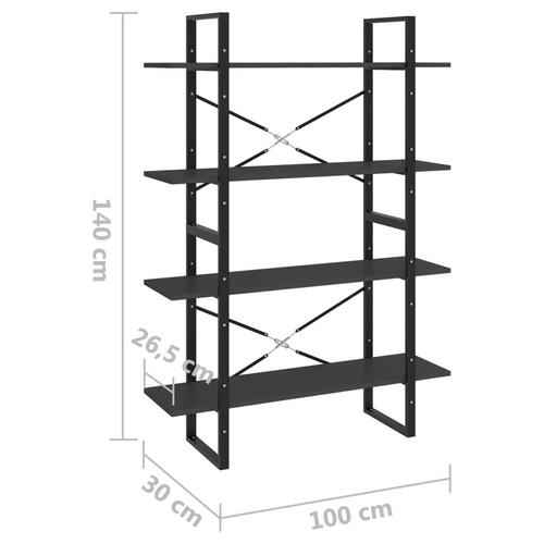 Bogreol med 4 hylder 100x30x140 cm konstrueret træ grå