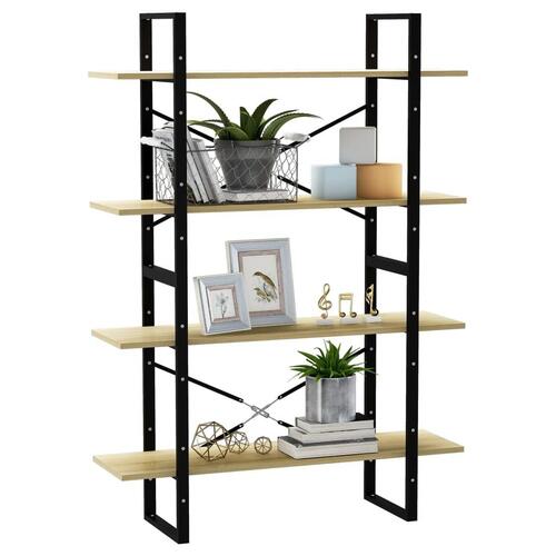 Bogreol med 4 hylder 100x30x140 cm konstrueret træ sonoma-eg
