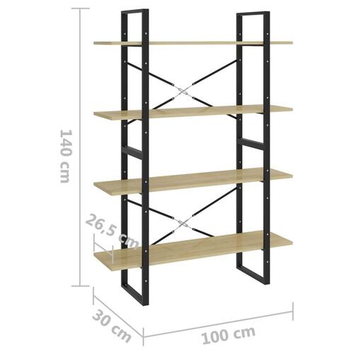 Bogreol med 4 hylder 100x30x140 cm konstrueret træ sonoma-eg