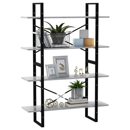 Bogreol med 4 hylder 100x30x140 cm konstrueret træ betongrå
