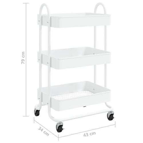 Vogn med 3 hylder 43x34x79 cm stål hvid