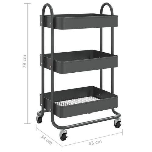 Vogn med 3 hylder 43x34x79 cm stål antracitgrå