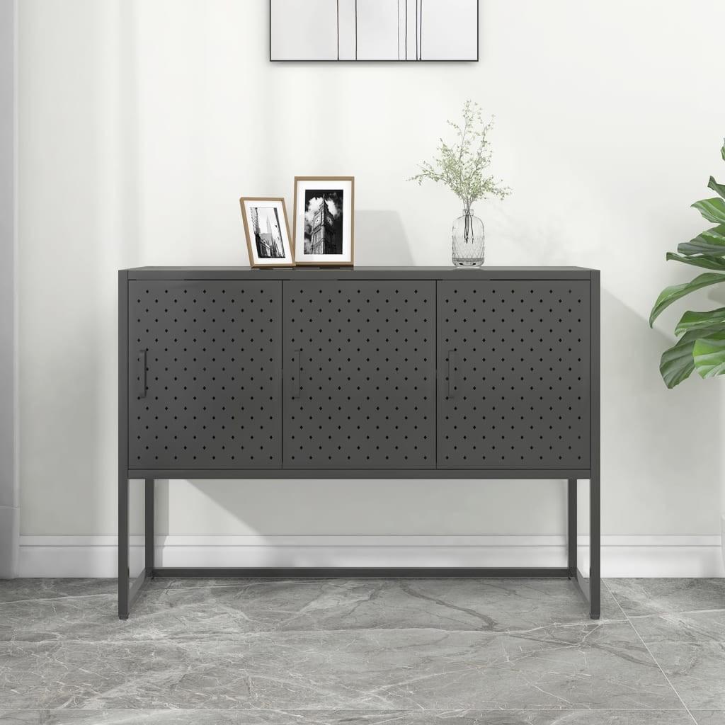 Skænk 105x35x75 cm stål og glas antracitgrå billede