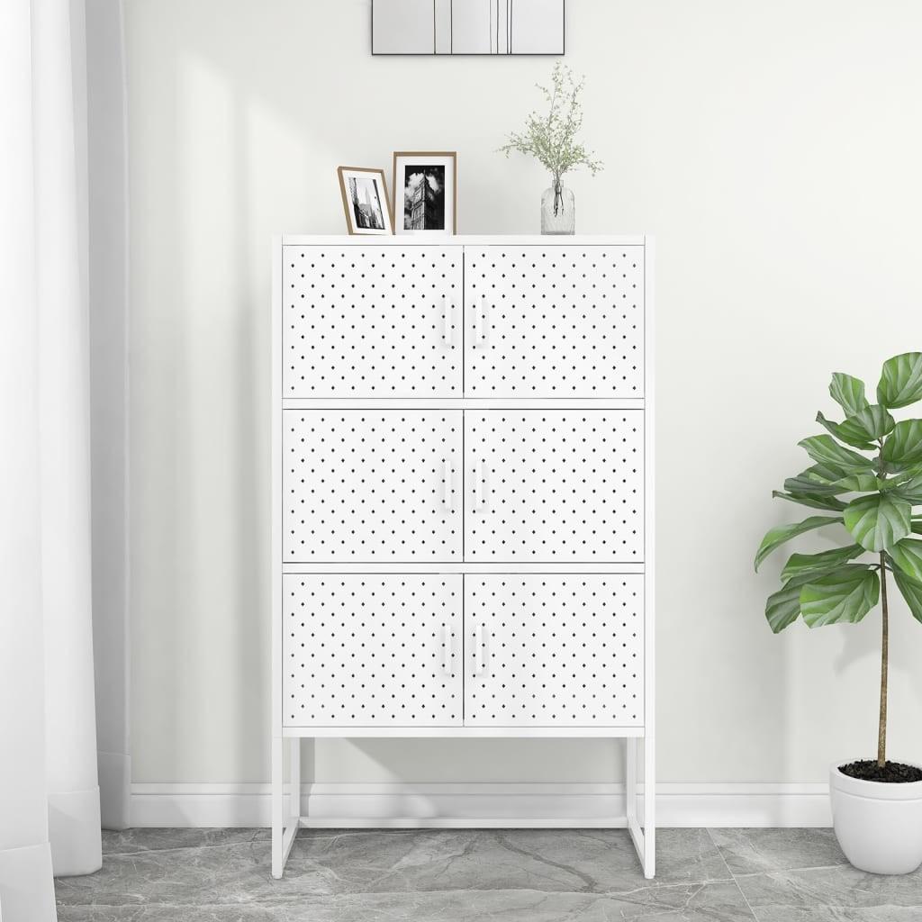 Højskab i stål 80 x 35 x 135 cm - hvidt opbevaringsskab med 6 låger billede