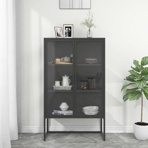 Højskab 80x35x135 cm stål og hærdet glas antracitgrå