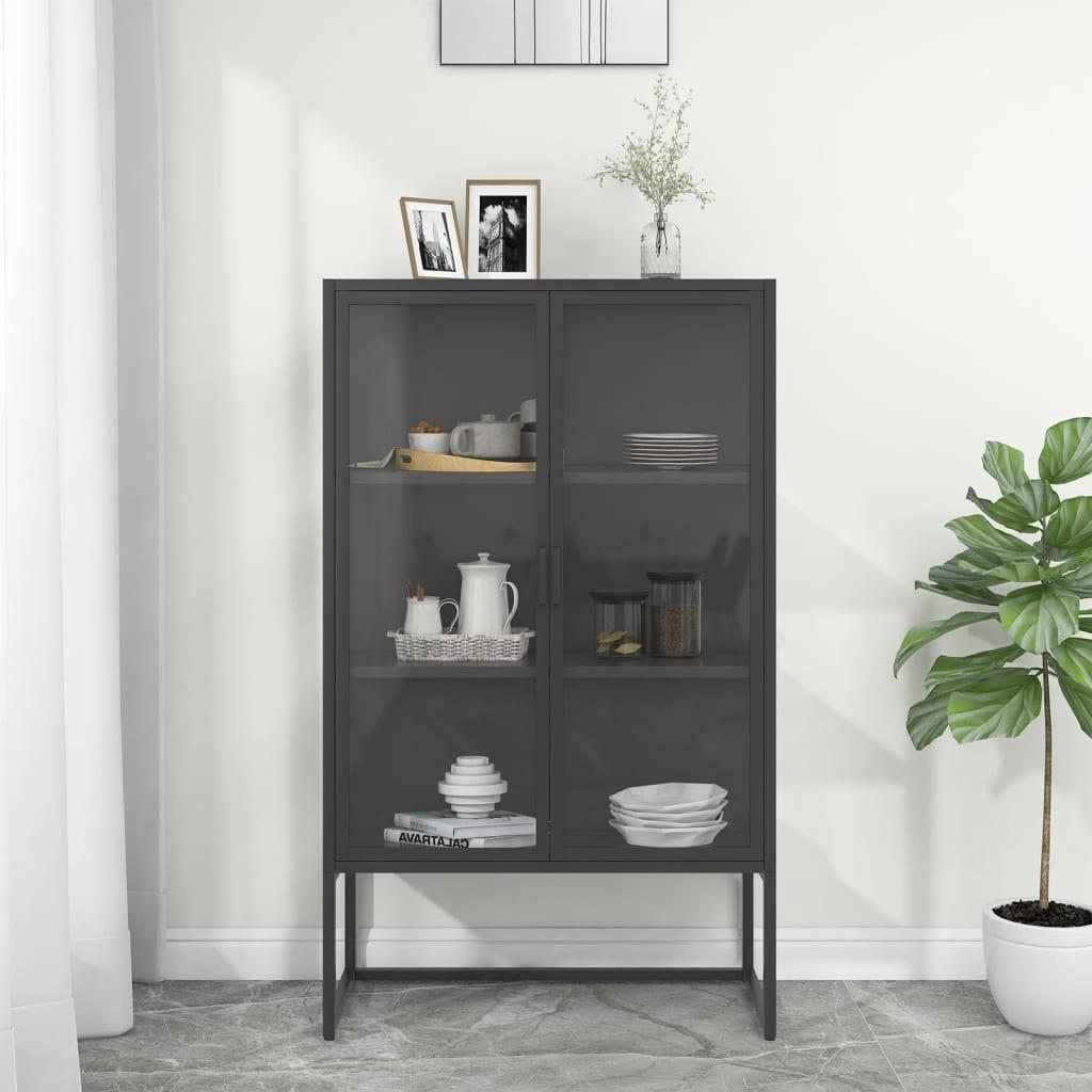 Højskab 80x35x135 cm stål og hærdet glas antracitgrå