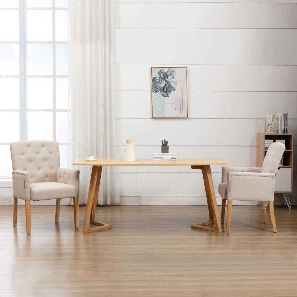 Spisebordsstol med armlæn stof beige