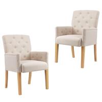 Spisebordsstole med armlæn 2 stk. stof beige