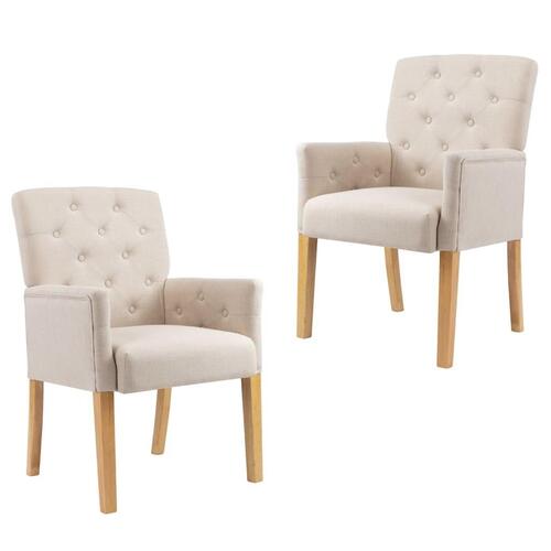 Spisebordsstole med armlæn 2 stk. stof beige