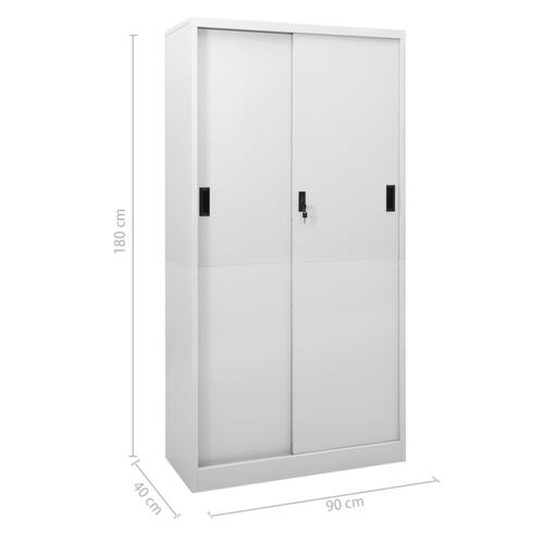 Kontorskab med skydelåger 90x40x180 cm stål lysegrå