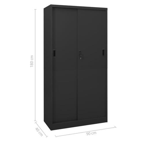 Kontorskab med skydelåger 90x40x180 cm stål antracitgrå