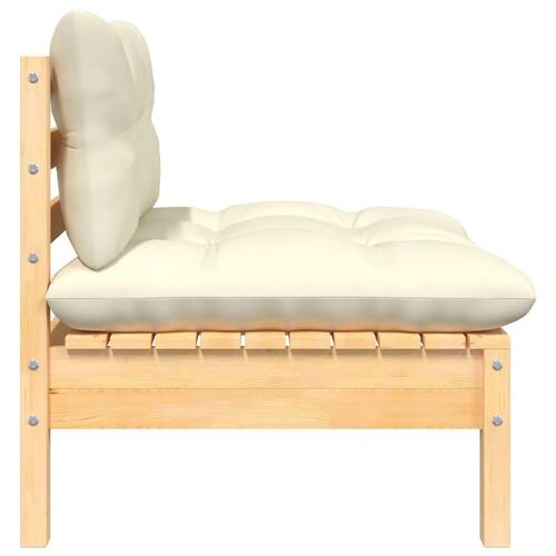 2-personers havesofa med cremefarvede hynder massivt fyrretræ