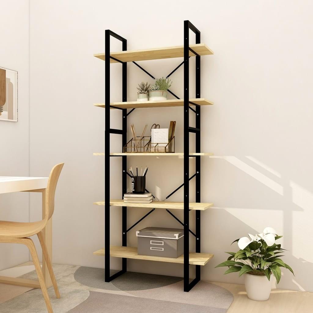 Bogreol med 5 hylder 80x30x175 cm fyrretræ
