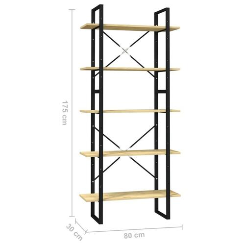 Bogreol med 5 hylder 80x30x175 cm fyrretræ