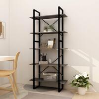 Bogreol med 5 hylder 80x30x175 cm massivt fyrretræ grå