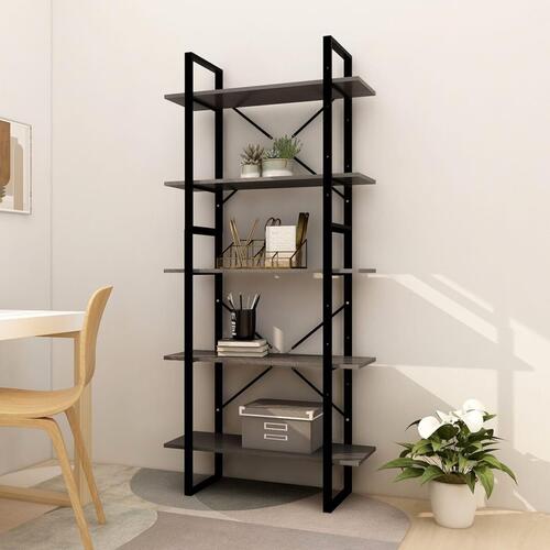 Bogreol med 5 hylder 80x30x175 cm massivt fyrretræ grå