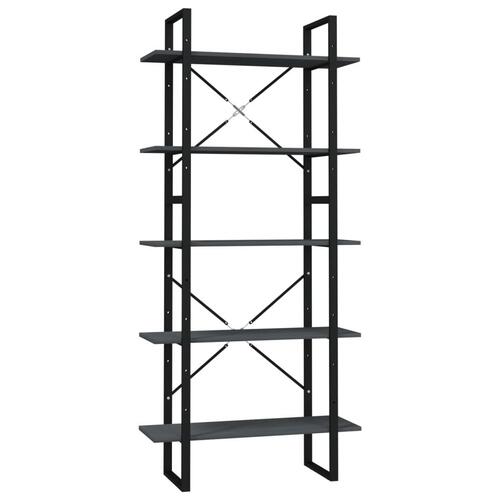 Bogreol med 5 hylder 80x30x175 cm massivt fyrretræ grå