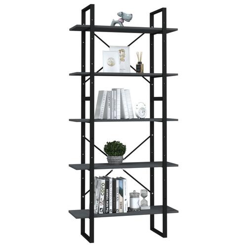 Bogreol med 5 hylder 80x30x175 cm massivt fyrretræ grå