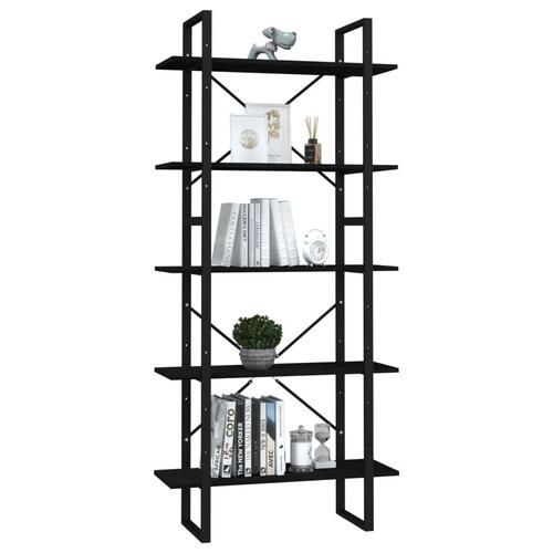 Bogreol med 5 hylder 80x30x175 cm fyrretræ sort
