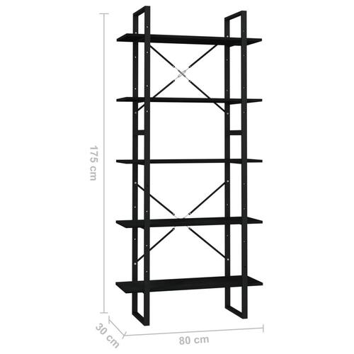 Bogreol med 5 hylder 80x30x175 cm fyrretræ sort