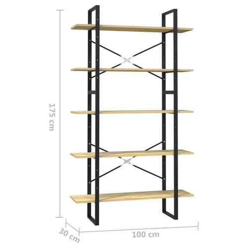 Bogreol med 5 hylder 100x30x175 cm massivt fyrretræ