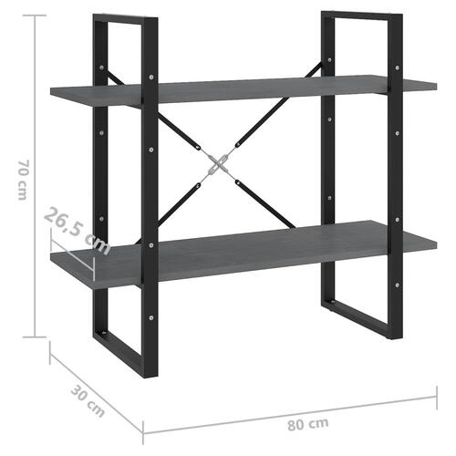 Bogreol med 2 hylder 80x30x70 cm massivt fyrretræ grå