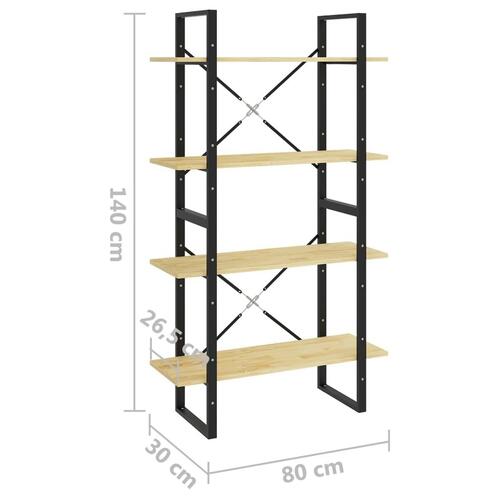 Bogreol 80x30x140 cm 4 hylder massivt fyrretræ