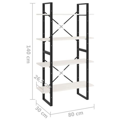 Bogreol med 4 hylder 80x30x140 cm massivt fyrretræ hvid