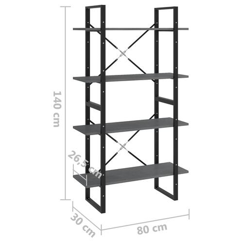 Bogreol med 4 hylder 80x30x140 cm massivt fyrretræ grå