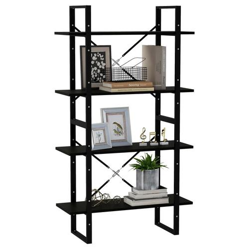 Bogreol med 4 hylder 80x30x140 cm massivt fyrretræ sort