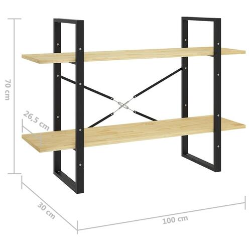 Bogreol 100x30x70 cm 2 hylder massivt fyrretræ