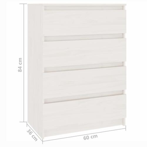 Kommode 60x36x84 cm massivt fyrretræ hvid