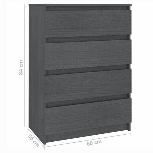 Kommode 60x36x84 cm massivt fyrretræ grå