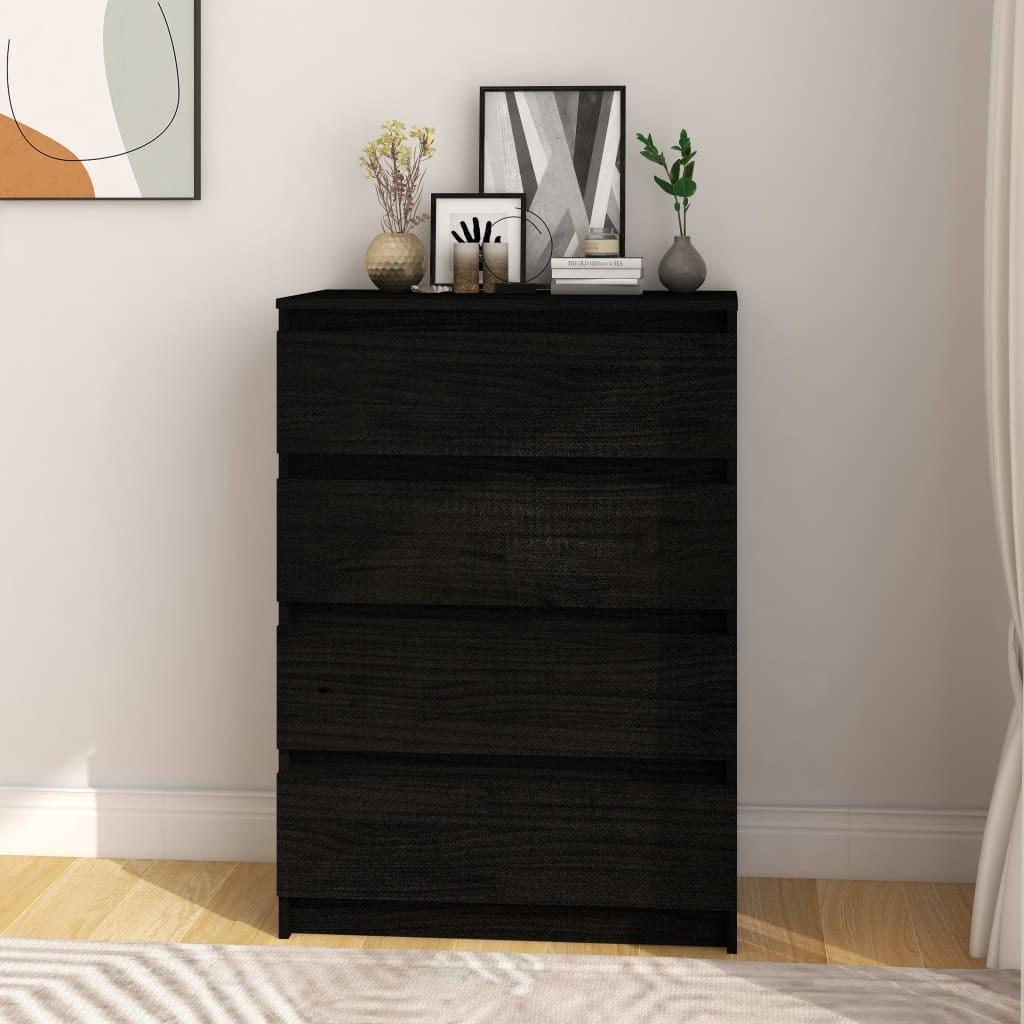 Kommode 60x36x84 cm massivt fyrretræ sort