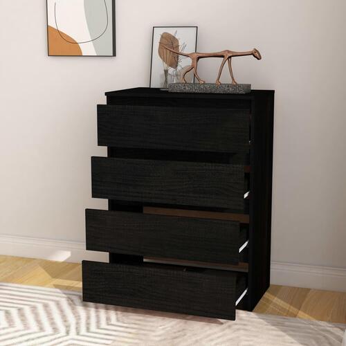 Kommode 60x36x84 cm massivt fyrretræ sort