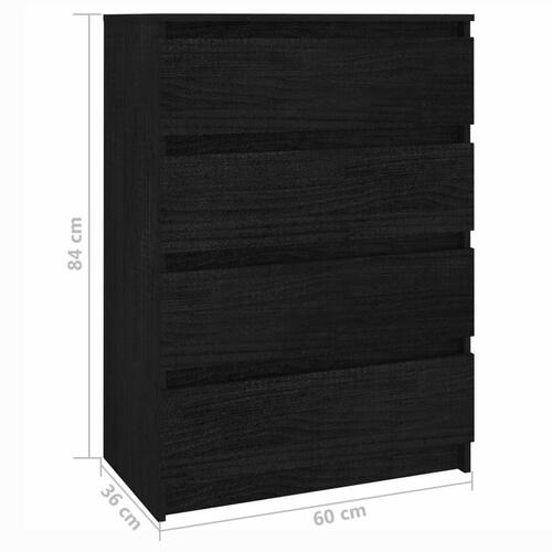 Kommode 60x36x84 cm massivt fyrretræ sort