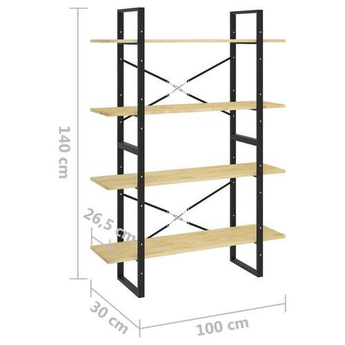 Bogreol 100x30x140 cm 4 hylder massivt fyrretræ