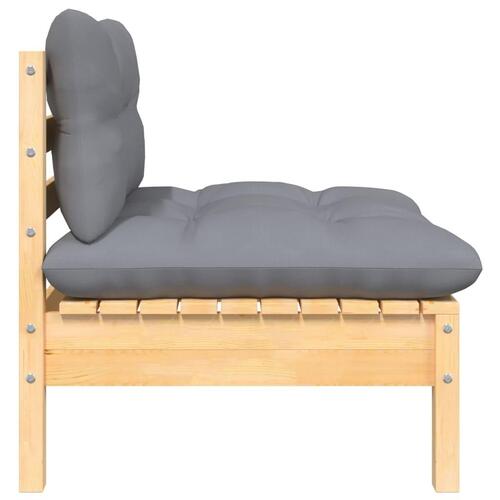 2-personers havesofa med grå hynder massivt fyrretræ
