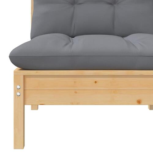 2-personers havesofa med grå hynder massivt fyrretræ