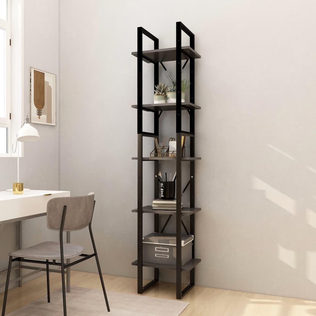 Bogreol 40x30x175 cm 5 hylder massivt fyrretræ grå