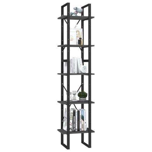 Bogreol 40x30x175 cm 5 hylder massivt fyrretræ grå